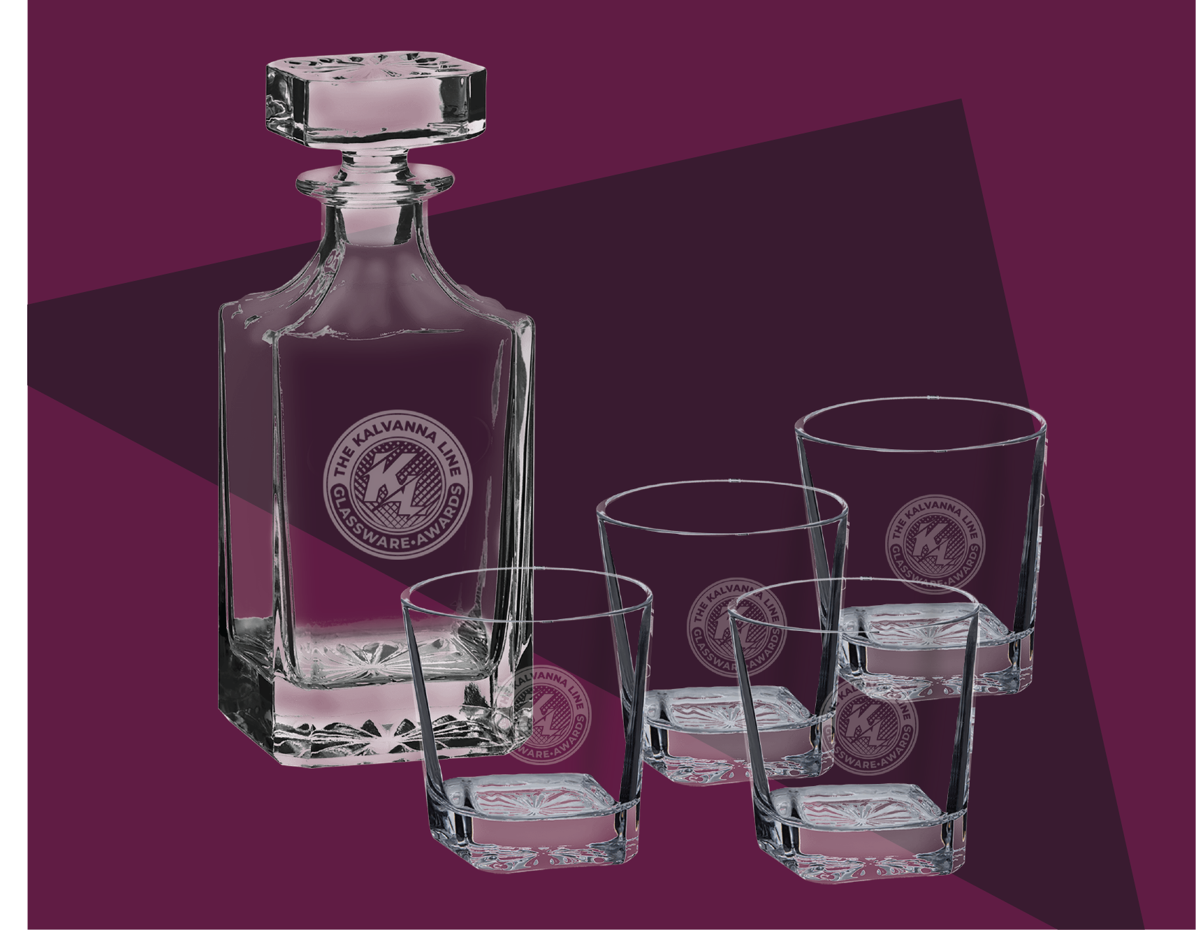 Glass Decanter Sets- Square Faceted